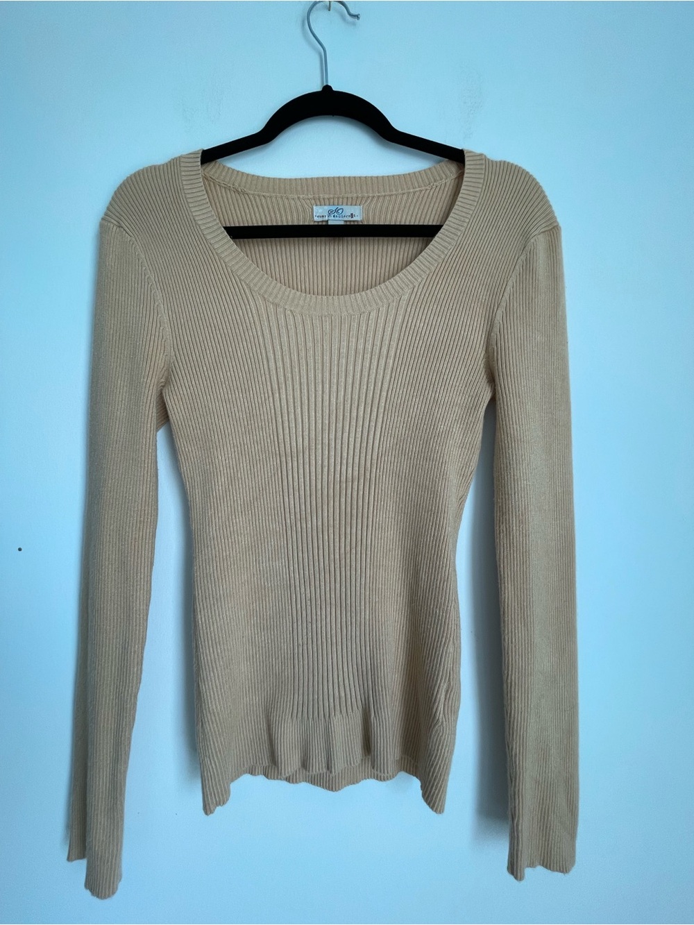 So Genuine Y2K Scoop Neck Ribbed Fitted Sweater Long Sleeve Yellow Tan Preppy